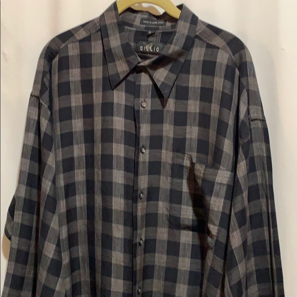 VINTAGE GILLIO DRESS SHIRT SZ XXL BLK/GRAY PLAID LINEN